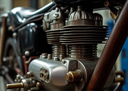 Dettaglio di un motore d'epoca in fase di revisione